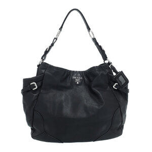 Prada Black Soft Calf Leather Hobo Shoulder Bag